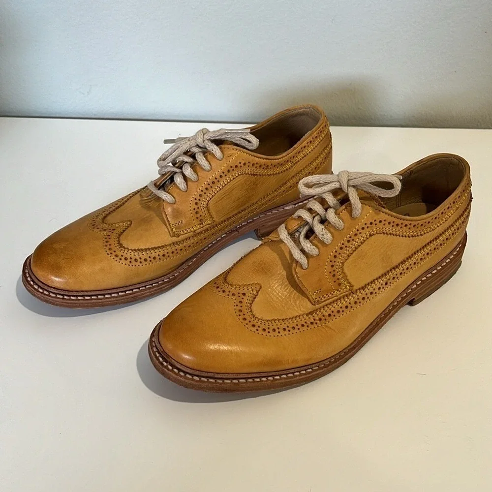 Frye Leather Oxford‎ Wingtip Shoes Men's Sz 8 Tan Dress Classic Perforated Laces